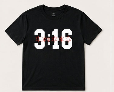 John 3:16 black Christian T-shirt, front