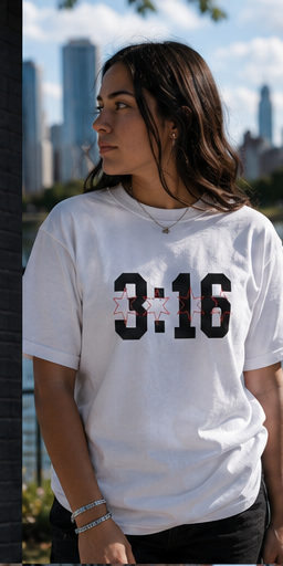 John 3:16 Christian T-shirt in white, front view