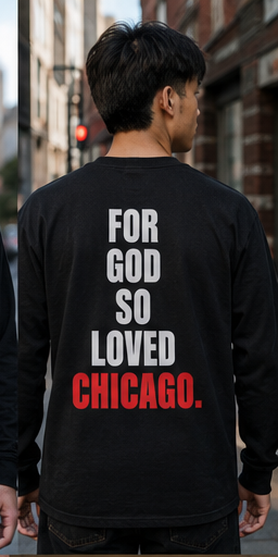 John 3:16 Christian long sleeve T-shirt in black, back view