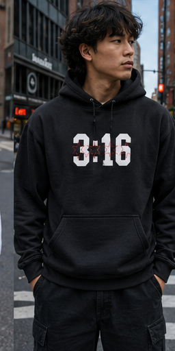 John 3:16 Christian hoodie in black, front view
