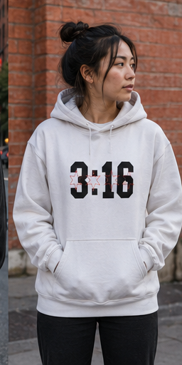 John 3:16 Christian hoodie in white, front view