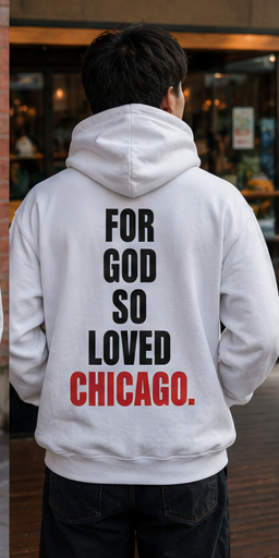 John 3:16 Christian hoodie in white, back view
